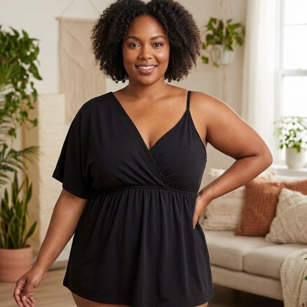 Torrid Black One Sleeve V Neck Blouse Plus Size 2 Like New